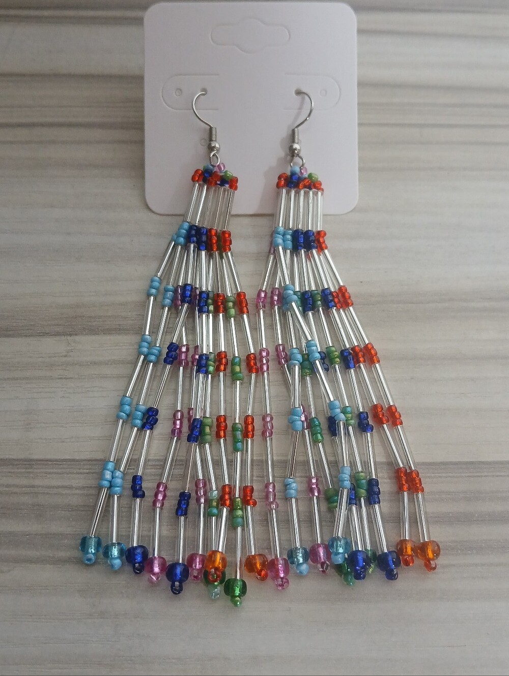 Handmade Rainbow Beaded Dangle Earrings